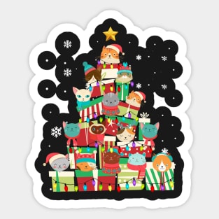 Funny Cat Christmas Tree Box Meowy Catmas Boxmas T Sticker